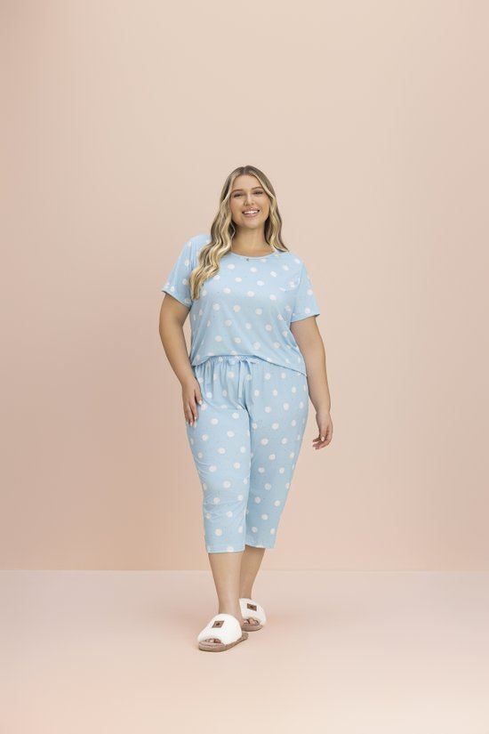 Pijama  Pescador Manga Curta Feminino Plus Size Malha Peach Brilho da Lua 
