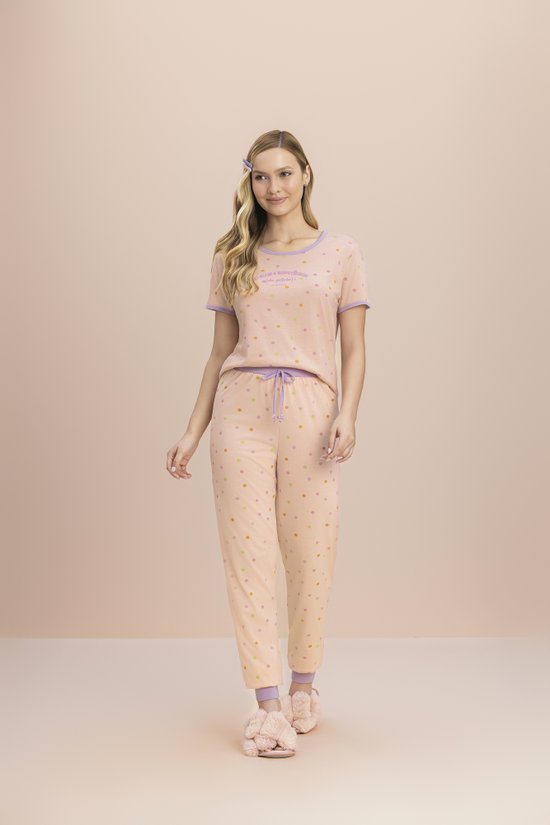 Pijama Manga Curta Com Calça Feminino Malha 100% Algodão Sossego