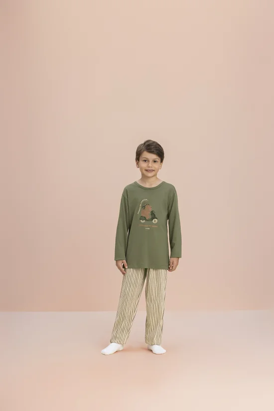 Pijama Manga Longa Masculino Infantil Malha 100% Algodão Relaxar 