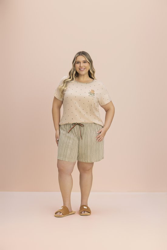 Pijama Manga Curta Feminino Plus Size Malha 100% Algodão  Relaxar