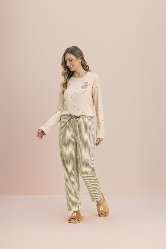 Pijama Manga Longa Feminino Malha 100% Algodão  Relax 