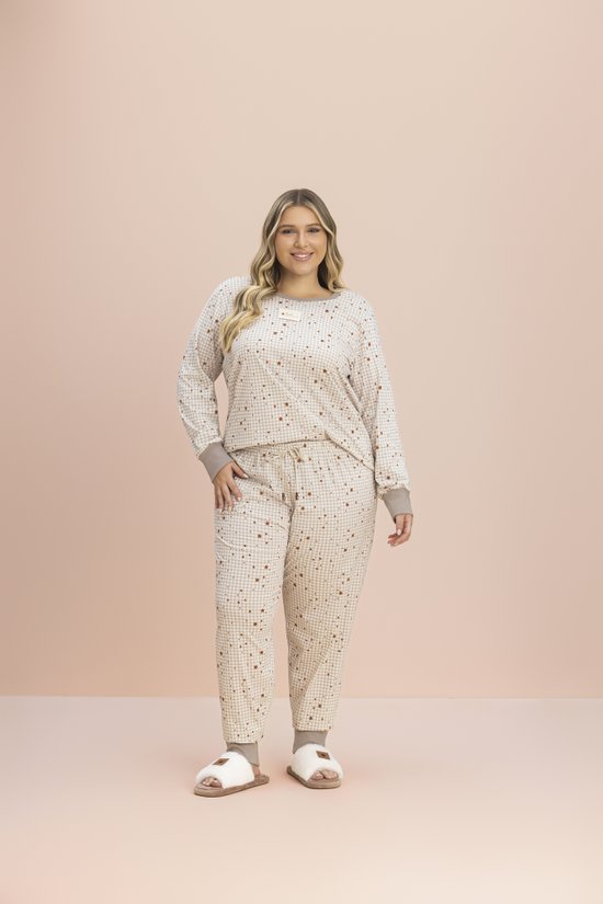 Pijama Manga Longa Feminino Plus Size Malha 100% Algodão Brilha Brilha 