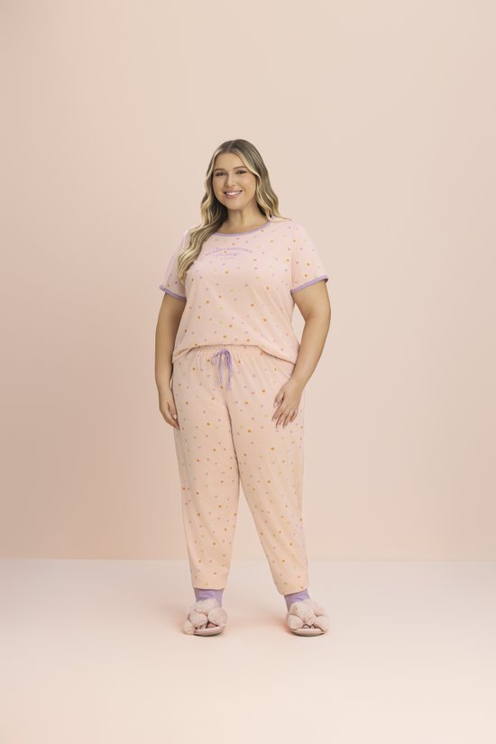 Pijama Manga Curta Com Calça Feminino Plus Size Malha 100% Algodão Sossego 