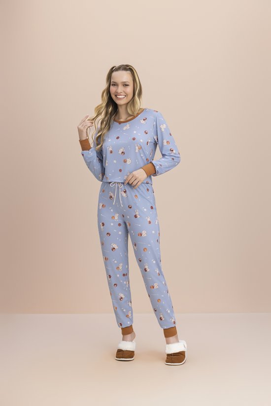 Pijama Manga Longa Feminino Malha Peach Trufinhas