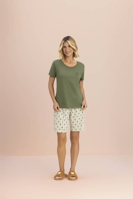 Pijama Bermudoll Manga Curta Feminino Malha 100% Algodão Petúnia 