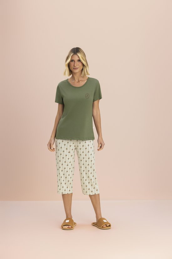 Pijama Pescador Manga Curta Feminino Malha 100% Algodão Petúnia 