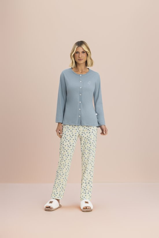 Pijama Manga Longa Aberto Feminino Malha 100% Algodão Hortênsia 