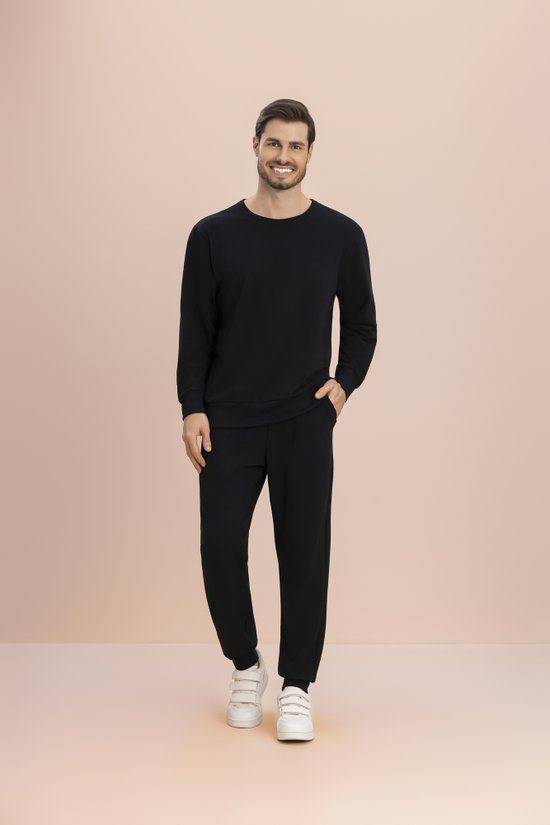 Conjunto Masculino Adulto Moletinho Flanelado  Preto Essenciais 