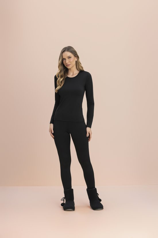 	 Blusa Manga Longa Feminina Térmica Preta Essenciais