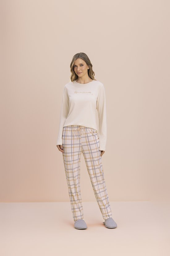 Pijama Manga Longa Feminino Malha 100% Algodão Polar 