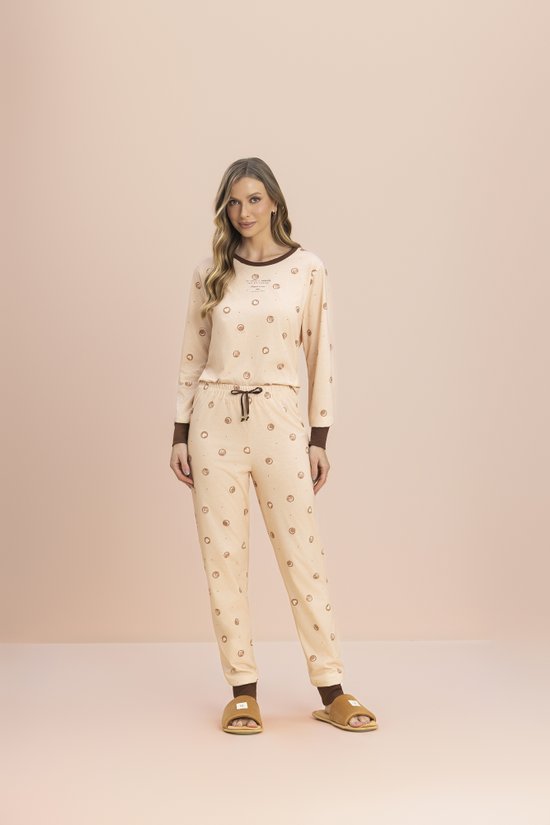 Pijama Manga Longa Feminino Malha 100% Algodão Cafeteria