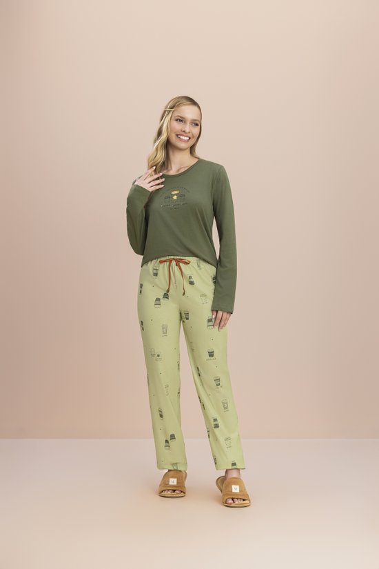 Pijama Manga Longa Feminino Malha 100% Algodão  Para Viagem 