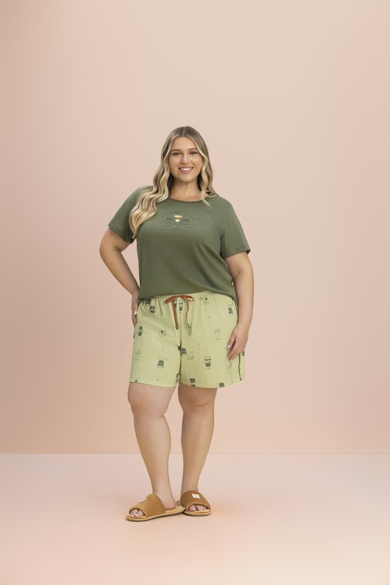 Pijama Short Doll manga longa feminino 100% algodão Para Viagem