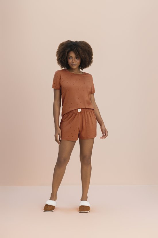 Pijama Short Doll Manga Curta Feminino Viscose Premium Terracota