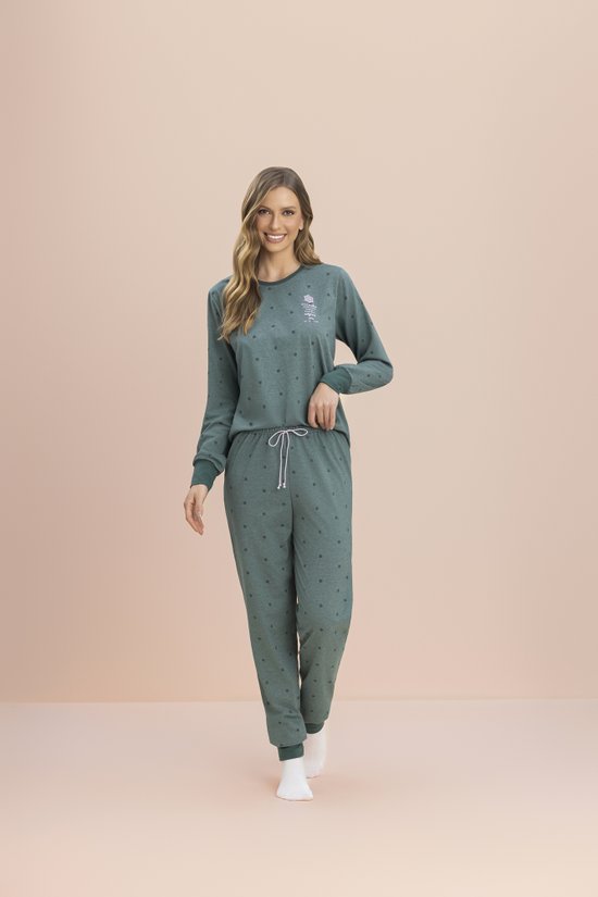 Pijama Manga Longa Feminino Malha Mescla Snow 