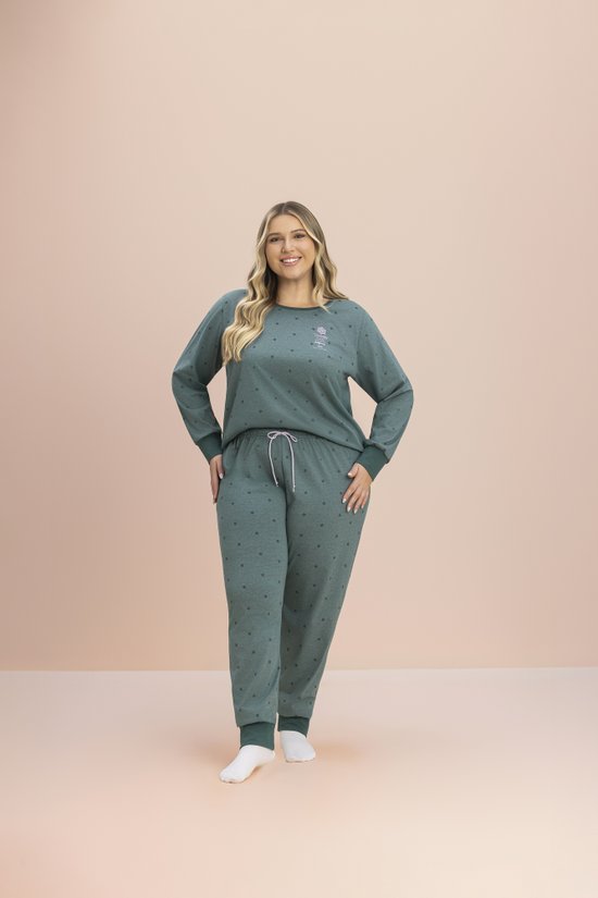 Pijama Manga Longa Feminino Plus Size  Malha Mescla Snow 