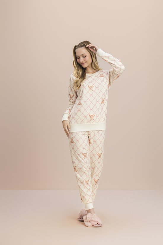 Pijama Manga Longa Feminino Microsoft Pet Thermo Teddy Laços