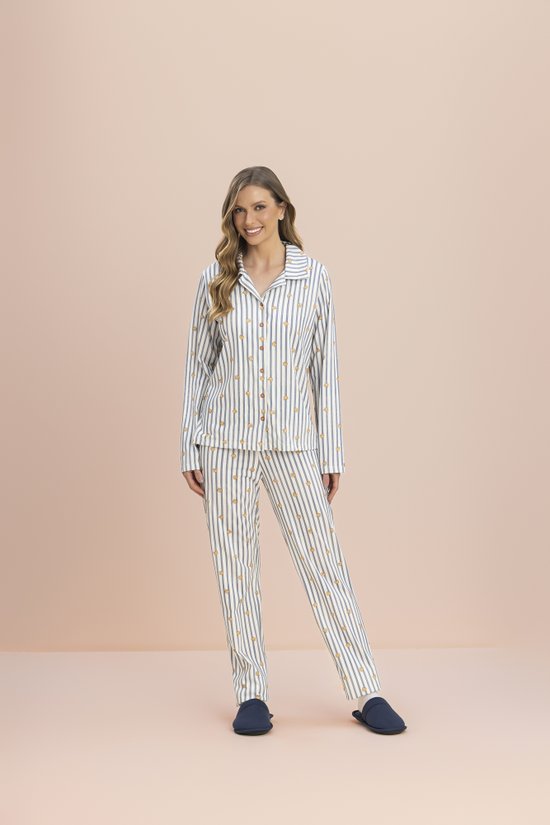 Pijama Manga Longa Aberto Feminino Malha 100% Algodão Teddy Americano 
