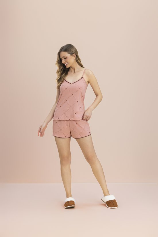 Pijama Short Doll De Alça Feminino Malha 100% Algodão Relicário 
