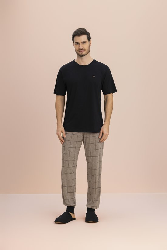 Pijama Manga Curta Com Calça Masculino Malha Mocha