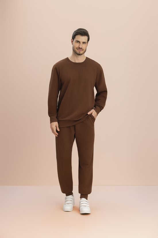 Conjunto Masculino Adulto Moletinho Flanelado  Marrom Essenciais 