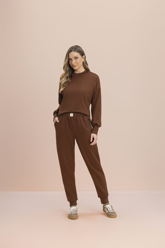 Conjunto Feminino Adulto Moletinho Flanelado Marrom Essenciais