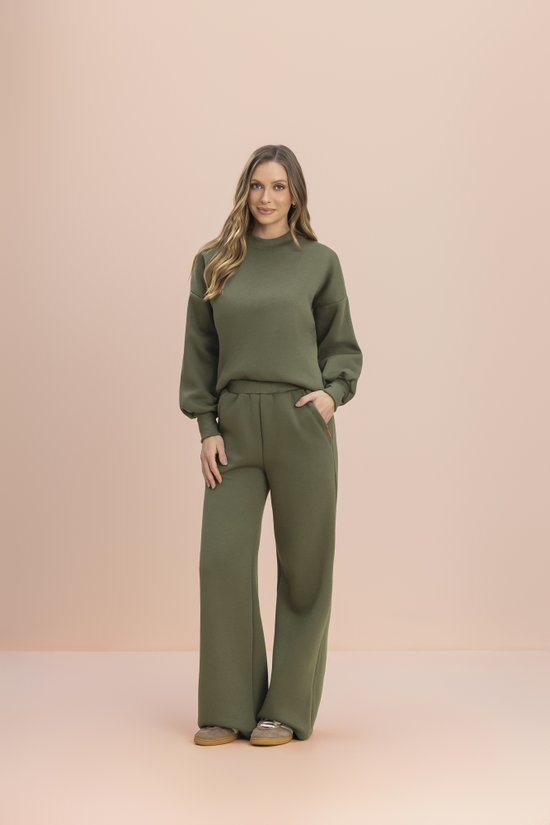 Conjunto Feminino Adulto Moletinho Flanelado Pantalona Olivine Essenciais