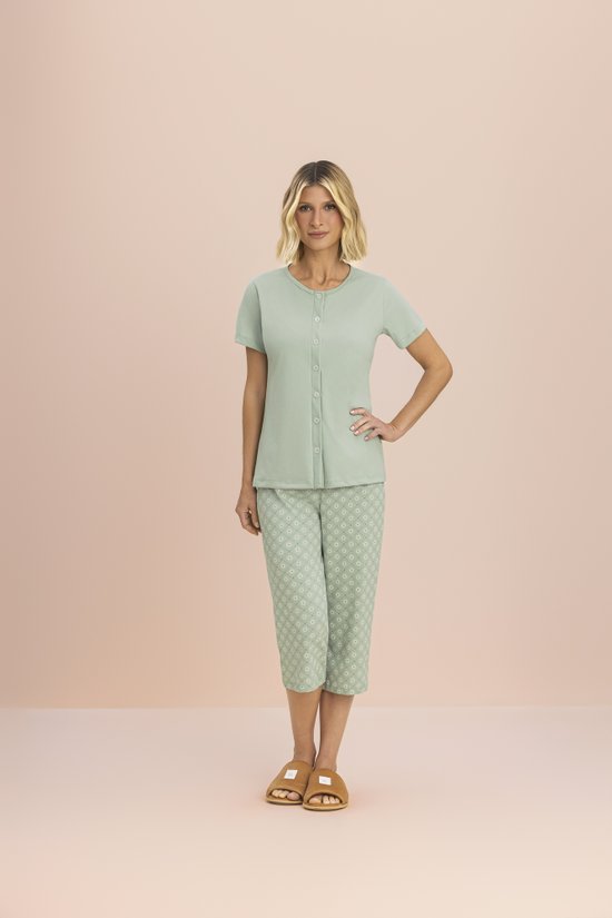 Pijama Pescador Manga Curta Aberto Feminino Malha 100% Algodão Calêndula 