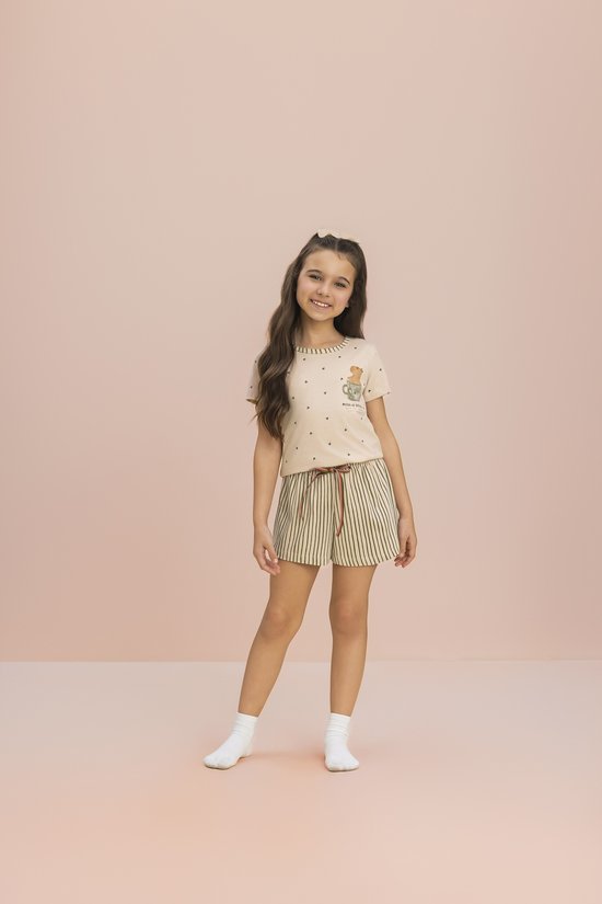 Pijama Manga Curta Feminino Infantil Malha 100% Algodão Relaxar