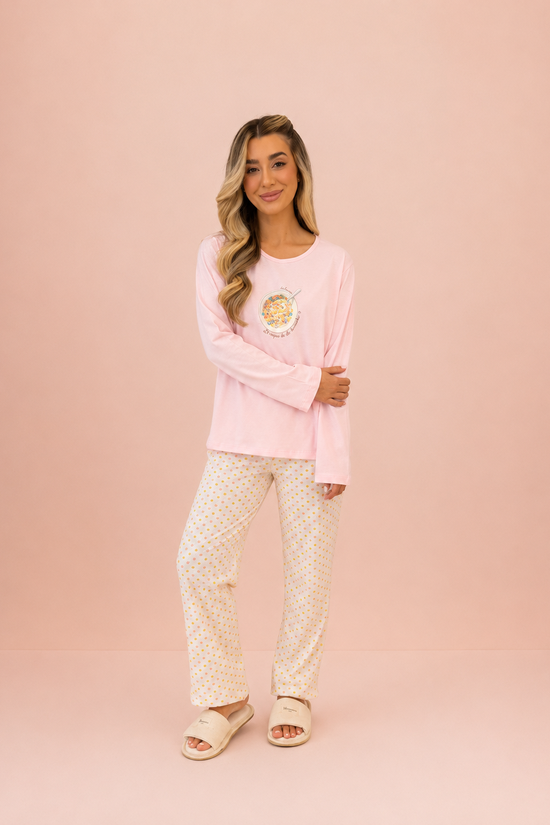 Pijama Feminino Manga Longa 100% Algodão com Estampa Cereal | Edição Especial Lua Encantada
