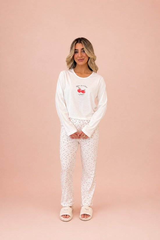 Pijama Feminino Manga Longa 100% Algodão com Estampa Maça Branco | Edição Especial Lua Encantada