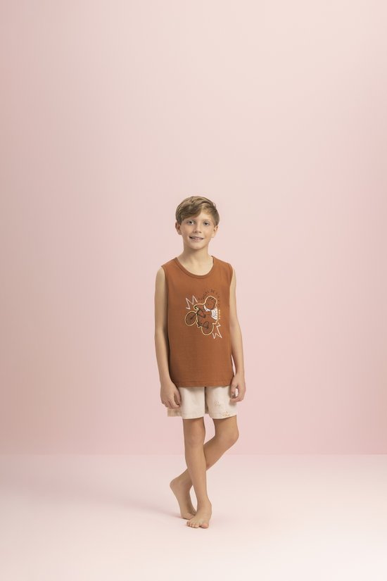 Pijama Infantil Masculino Regata 100% Algodão Macio e Confortável Andando de Bike Lua Encantada
