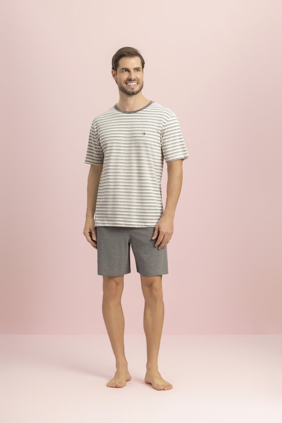 Pijama Masculino Manga Curta Malha Fio Tinto Conforto Premium Para Dormir - Floresta Lua Encantada 