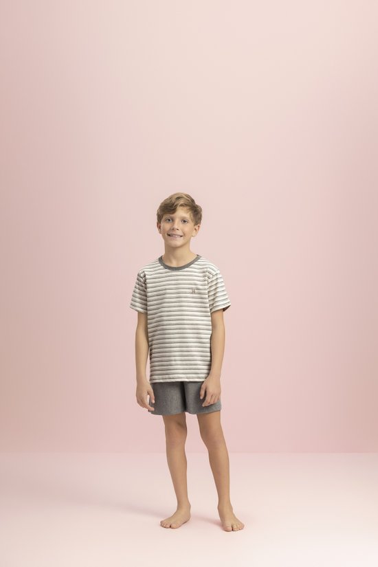 	 Pijama Masculino Infantil Juvenil Manga Curta Malha Fio Tinto Confortável - Floresta Lua Encantada