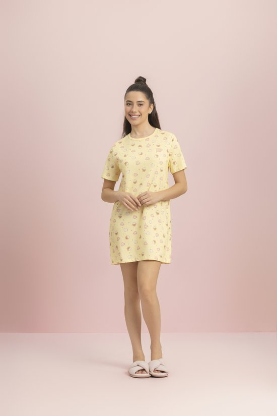 Camisola Manga Curta Estilo Camisetão Feminina 100% Algodão Café Au Au Lua Encantada  