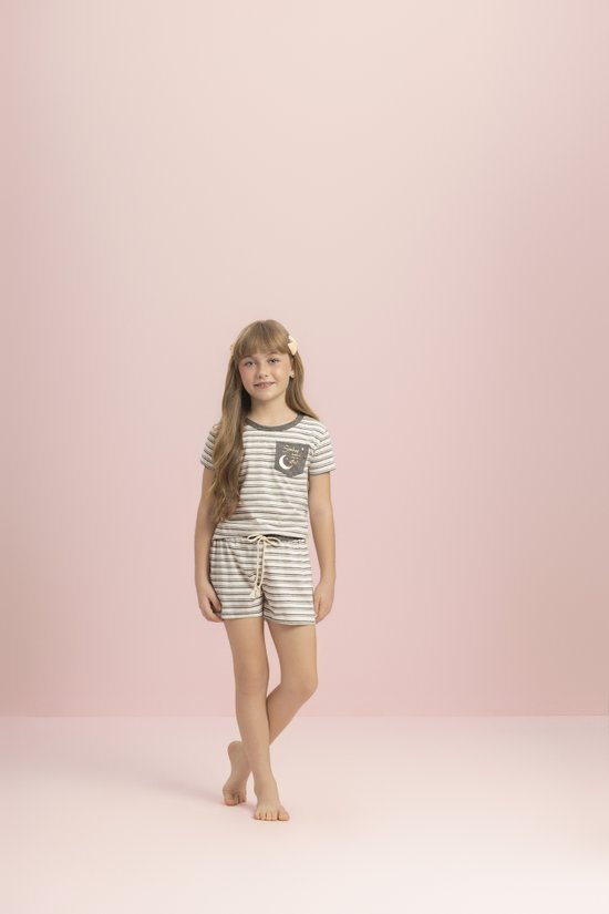 Pijama Short Doll Infantil Juvenil em Malha Fio Tinto Floresta Lua Encantada 