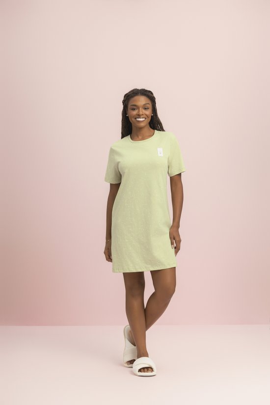 Camisola Feminina Manga Curta Estilo Camisetão Comfort 100% Algodão Pistache do Amor Lua Encantada 