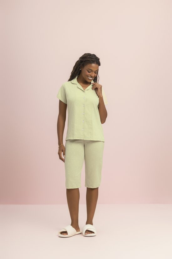 Pijama Feminino Pescador Aberto 100% Algodão Pistache do Amor  Lua Encantada 