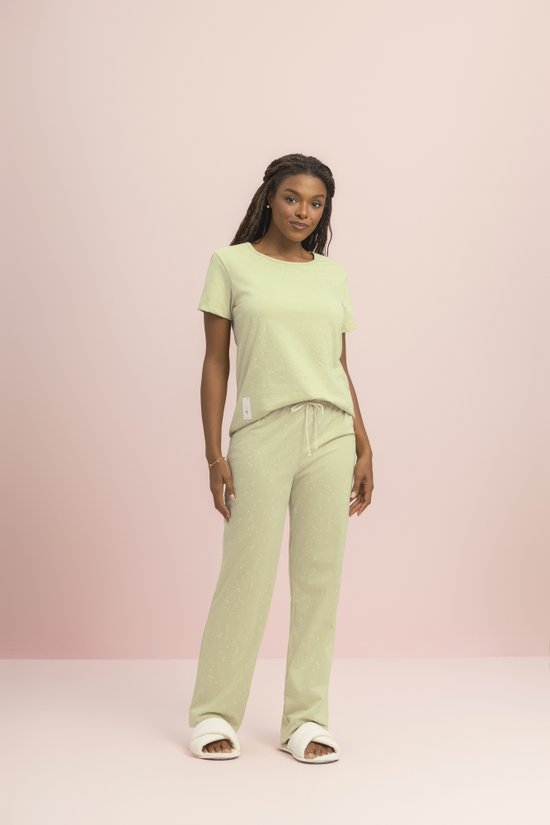 Pijama Feminino Manga Curta com Calça 100% Algodão Pistache do Amor Lua Encantada 