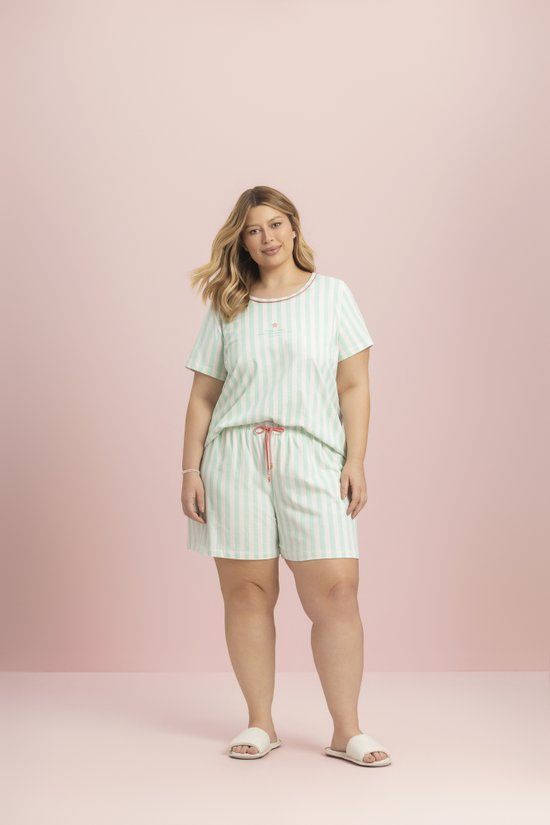 Pijama Short Doll Manga Curta Feminino Plus Size Malha100% Algodão Manhã Calma Lua Encantada 