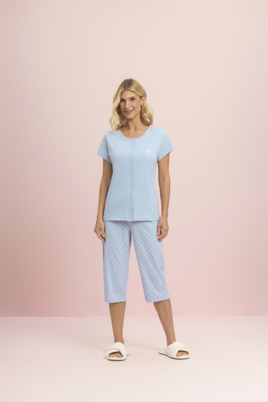 Pijama Pescador Feminino Aberto 100% Algodão Azulejo Lua Encantada