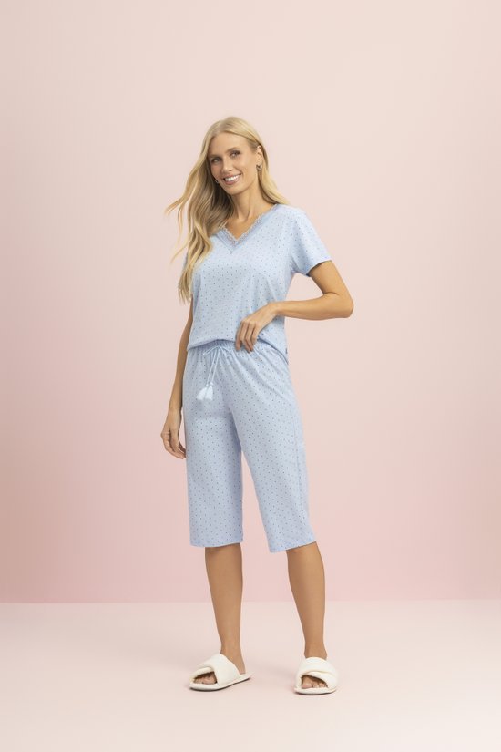 Pijama Pescador Feminino 100% Algodão Retrô Azul Lua Encantada