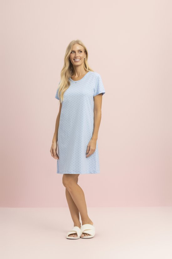 Camisola Manga Curta Feminina 100% Algodão Retrô Azul Lua Encantada