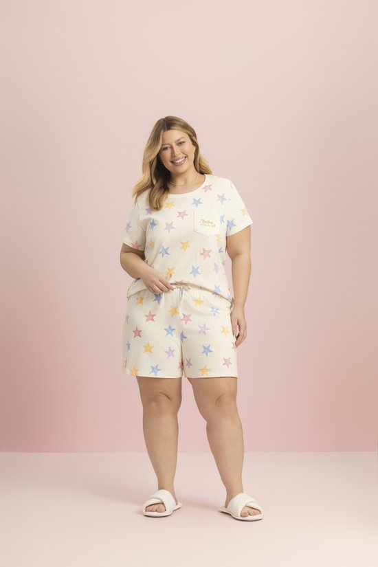 Pijama Manga Curta Feminino Plus Size Comfort 100% Algodão Aquarela Astral Lua Encantada