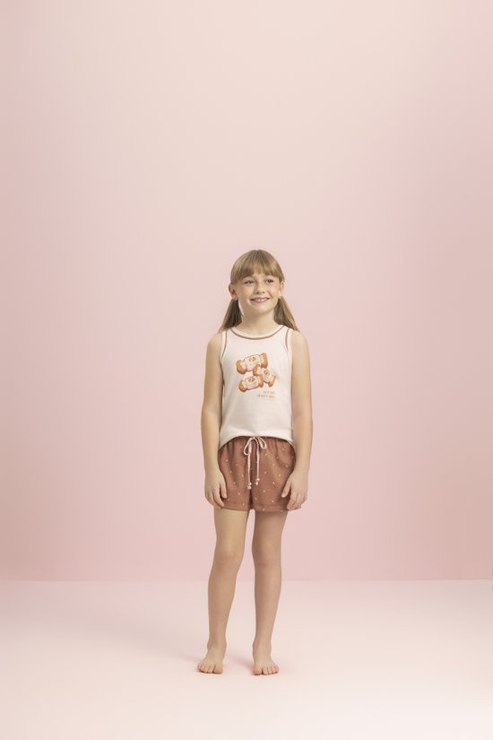 Pijama Short Doll Regata Feminino Infantil Caramelo Salgado Lua Encantada