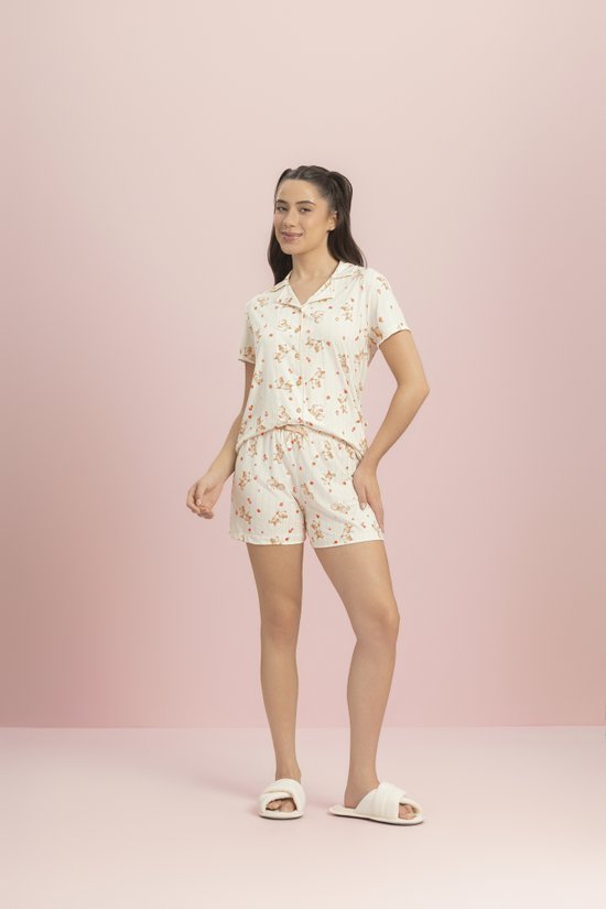 Pijama Short Doll Manga Curta Aberto Feminino Peach Sublime Colheita Fofura  Lua Encantada