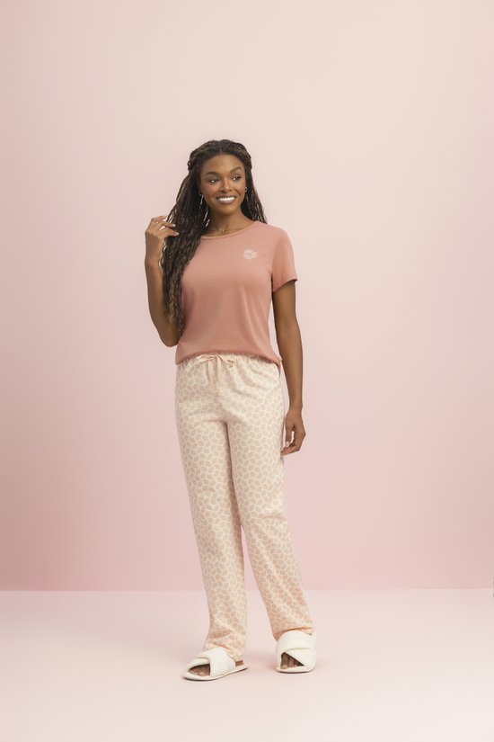 Pijama Manga Curta com Calça Feminino 100% Algodão Leques Lua Encantada