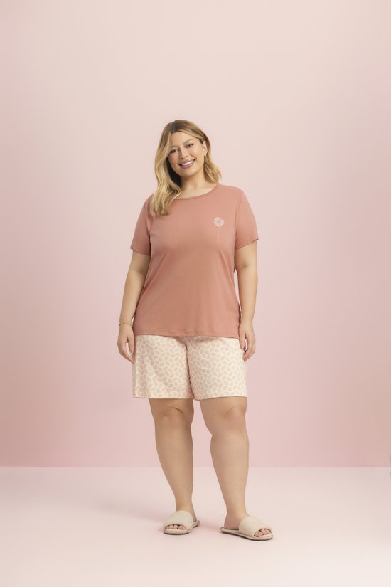 Pijama Short Doll Manga Curta Plus Size 100% Algodão Leques Lua Encantada
