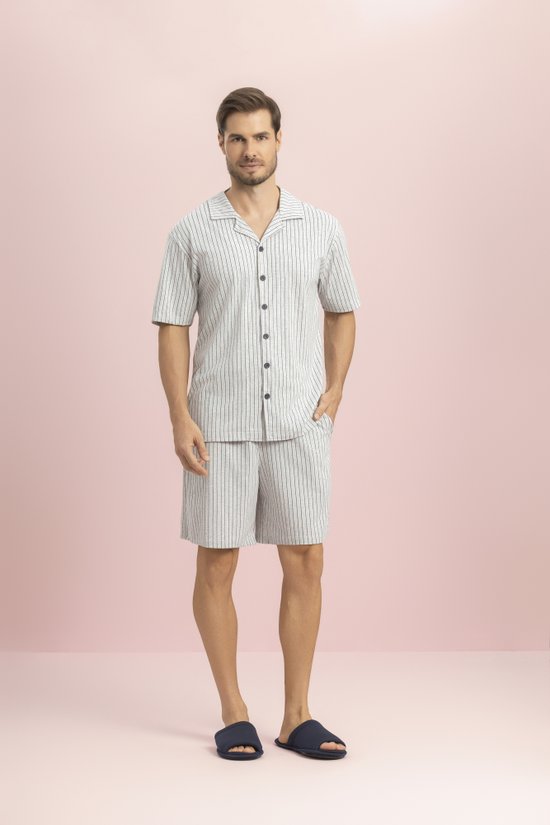 Pijama Masculino Manga Curta Aberto Malha Mescla Pausa Lua Encantada