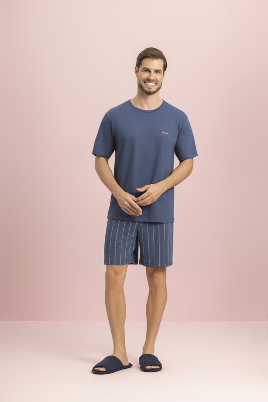 Pijama Masculino Manga Curta 100% Algodão Noite Estrelada Lua Encantada